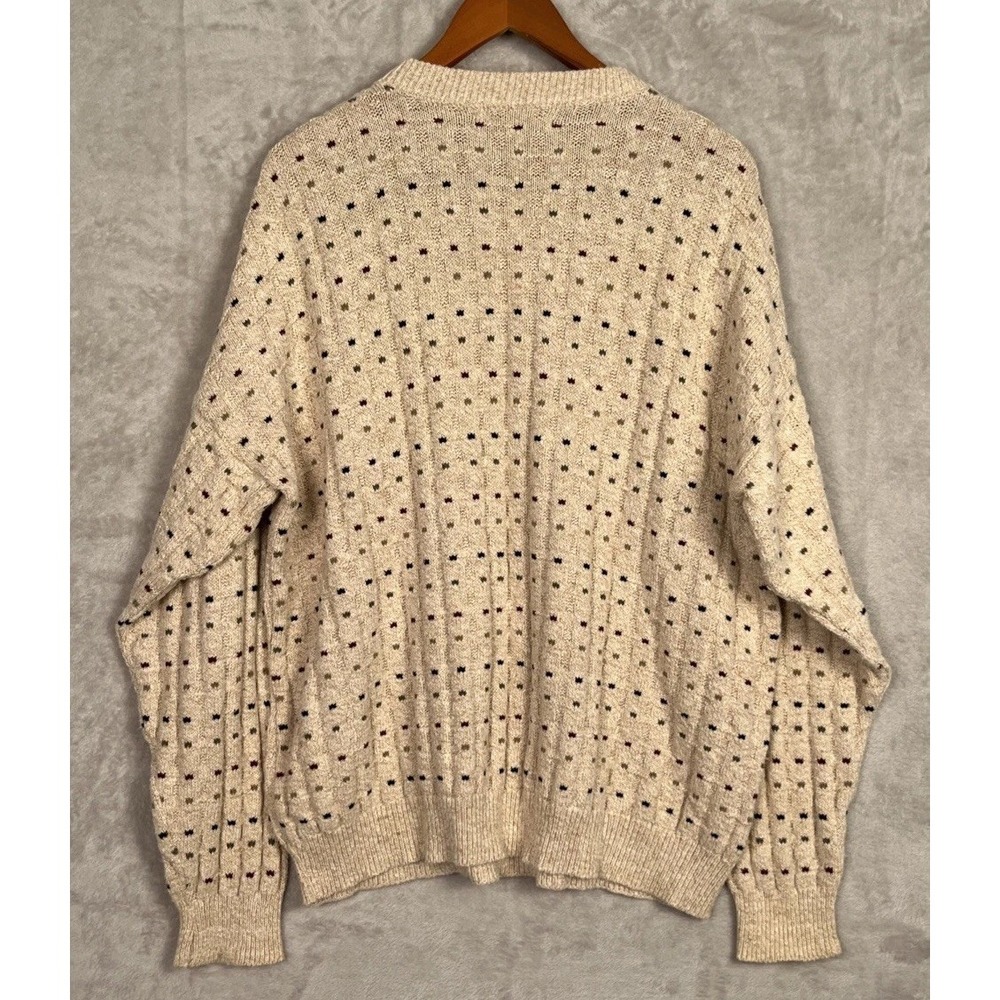 Vintage Mens Grandpa Sweater Van Heusen Henley XL Birds Eye Squares Dots 90s USA - Picture 9 of 10